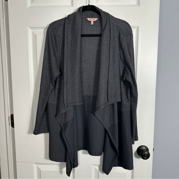 Juicy Couture size XL open front waterfall cardigan, gray/metallic, stretch - Picture 1 of 11